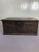 Antique furniture, wooden bible box in the late 17th century style with provincial carved decoration