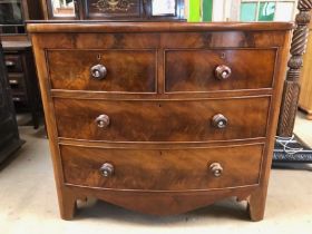 Antique furniture, 19th Century polished mahogany bow fronted chest of drawers, run of 2 drawers