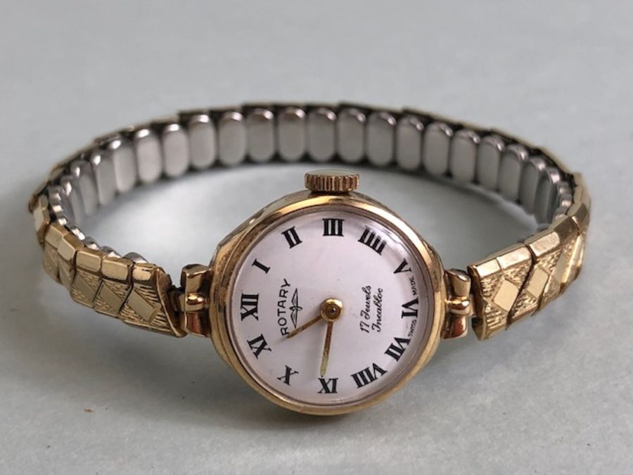 9ct Gold cased wristwatch by Rotary, 17 Jewels with INCABLOC movement, white dial and Roman numerals - Image 2 of 4