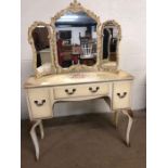 Furniture, vintage Hand painted dressing table on cabriolet legs with mirror, in the French style,