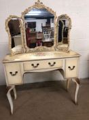 Furniture, vintage Hand painted dressing table on cabriolet legs with mirror, in the French style,