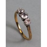 Three stone Diamond ring on yellow Gold size approx K