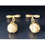 Pair of Antique Gold/ Gold Gilt cufflinks with ball ends with raised floral decoration