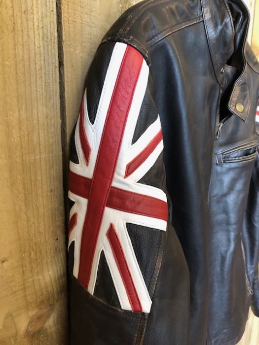 Vintage Clothing , 1 leather biker style jacket with union flag design on shoulders, labelled size - Image 2 of 7