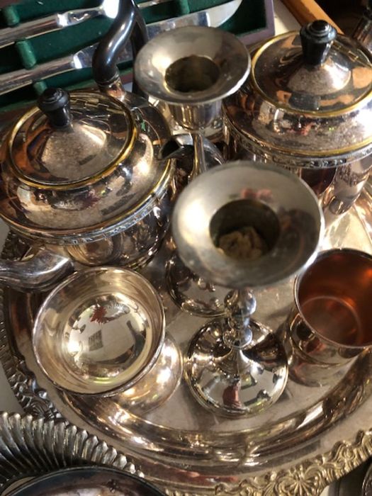 Large collection of silver plated items to include platters and tea ware - Image 4 of 7