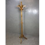 Coat stand, modern light wood coat and hat stand on tripod base approximately 79 cm high