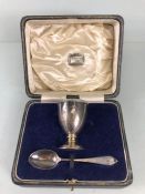 Silver Hallmarked Christening set comprising egg cup and spoon hallmarked for London by maker Wakely