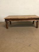Furniture, Modern Indian style wooden coffee table with decorative studs to the top and turned