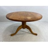 Pine Furniture, Modern Round Pine dining table on central column with three legs approximately 122cm