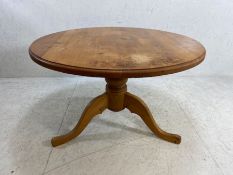 Pine Furniture, Modern Round Pine dining table on central column with three legs approximately 122cm
