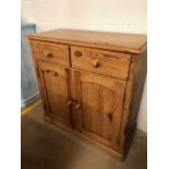 Pine Furniture, 20th century honey pine 2 door cupboard with 2 drawers above approximately 100 x