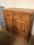 Pine Furniture, 20th century honey pine 2 door cupboard with 2 drawers above approximately 100 x