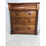 Antique furniture, 19th century Polished mahogany chest of drawers, run of 3 deep drawers with