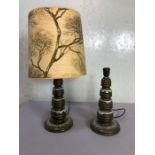 German Pottery, mid 20th century West German lava pottery lamp bases one with a shade