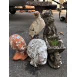 Collection of garden ornaments to include Heron & heads etc