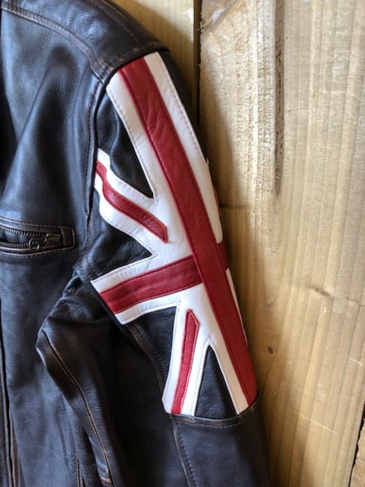 Vintage Clothing , 1 leather biker style jacket with union flag design on shoulders, labelled size - Image 3 of 7