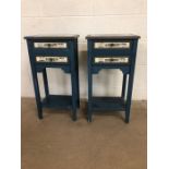 Furniture, 2 Modern bedside cottage tables, two drawers under top display shelf to base, painted