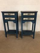 Furniture, 2 Modern bedside cottage tables, two drawers under top display shelf to base, painted