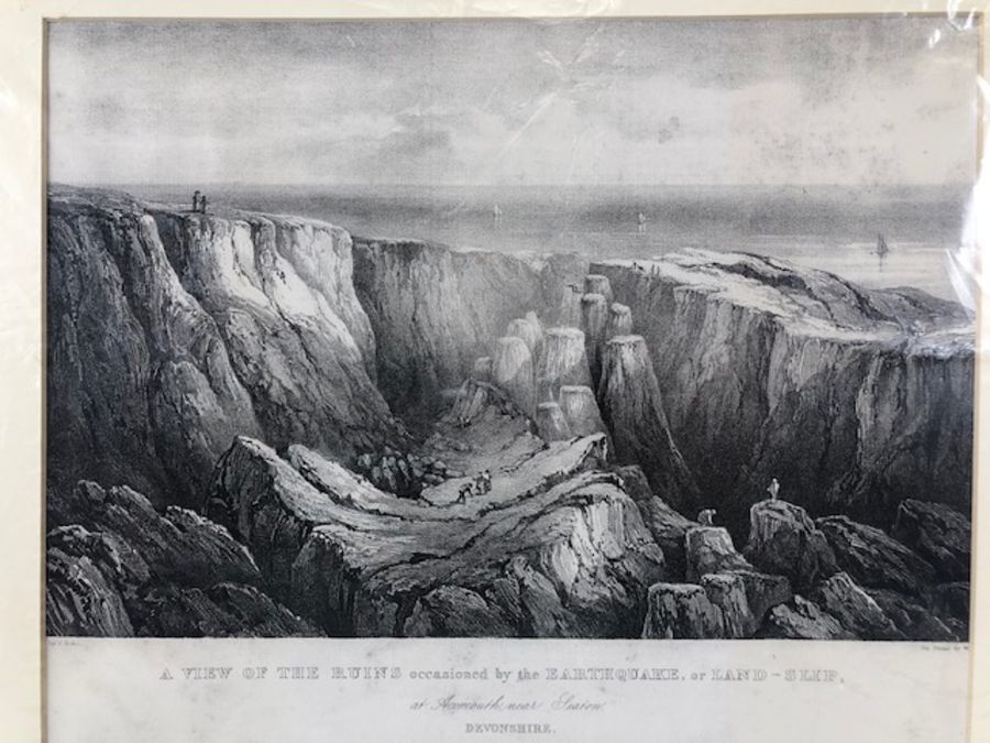 Pictures, 3 etchings of local interest being a view of the Landslip at Lyme Regis 1840, Ruins - Image 13 of 16