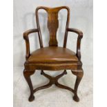 Antique Chair, 19th century Oak arm chair with half round seat and reversable seat pad, one side