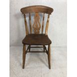 Antique chair, a single Elm farmhouse lyre back kitchen chair on spinal legs