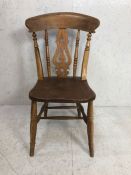 Antique chair, a single Elm farmhouse lyre back kitchen chair on spinal legs