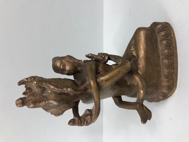 Oriental interest, Tibetan brass Tantric statue of Yab Yum approximately 18cm high - Image 4 of 6