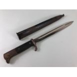 militaria Interest , WW2 German parade Bayonet in scabbard un marked blade with eagle head pommel