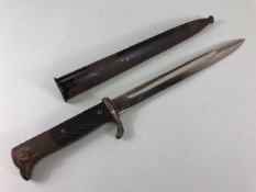 militaria Interest , WW2 German parade Bayonet in scabbard un marked blade with eagle head pommel