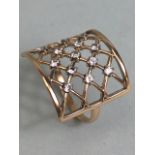 9ct yellow gold basket mesh ring set with 13 diamonds, size S approximately 3.39g inclusive