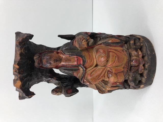 Oriental art interest, 19th Century carved and painted wooden statue of the Chinese deity Quan