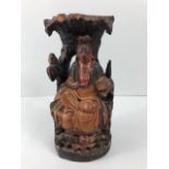 Oriental art interest, 19th Century carved and painted wooden statue of the Chinese deity Quan
