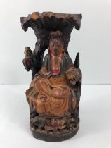 Oriental art interest, 19th Century carved and painted wooden statue of the Chinese deity Quan