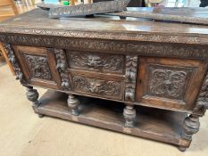 Heavily carved green man sideboard A/F, approx: 150cm x 62cm x 97cm