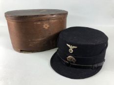 Military Interest, PRE 1936 SS Mans Kepi, Black wool with leather strap, early jawless Skull and