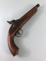 Antique Gun, Antique Continental military style percussion pistol, wooden stock stamped 770 ,