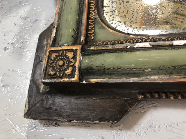 Antique bevel edged mirror with painted frame and applied gilt decoration mirror to approximately - Image 3 of 10
