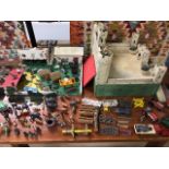 Vintage Toys, Early 20th century pressed card fortress and a mid century farm yard,along with a