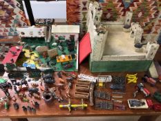 Vintage Toys, Early 20th century pressed card fortress and a mid century farm yard,along with a