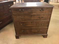 Antique chest of five drawers with original metal handles, approx: 88cm x 53cm x 89cm