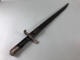 Militaria interest, WW1 Austrian Steyr Model 1886 Bayonet and scabbard various markings to hilt