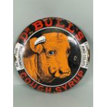 Advertising Sign, Round Enamel sign for DR Bulls Cough Syrup, approximately 29cm diameter.