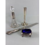 Collection of Silver hallmarked items to include a cut glass silver collared scent bottle, Silver