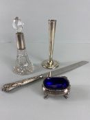 Collection of Silver hallmarked items to include a cut glass silver collared scent bottle, Silver