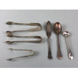 Silver flatware all hallmarked to include Sugar nips, spoons etc (6 items) approx 92g