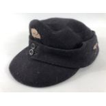 Military interest, German Panzer SS Field Cap, Black wool lined with Black Rayon with no visible