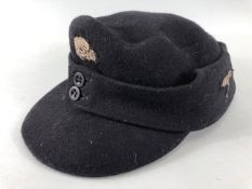 Military interest, German Panzer SS Field Cap, Black wool lined with Black Rayon with no visible