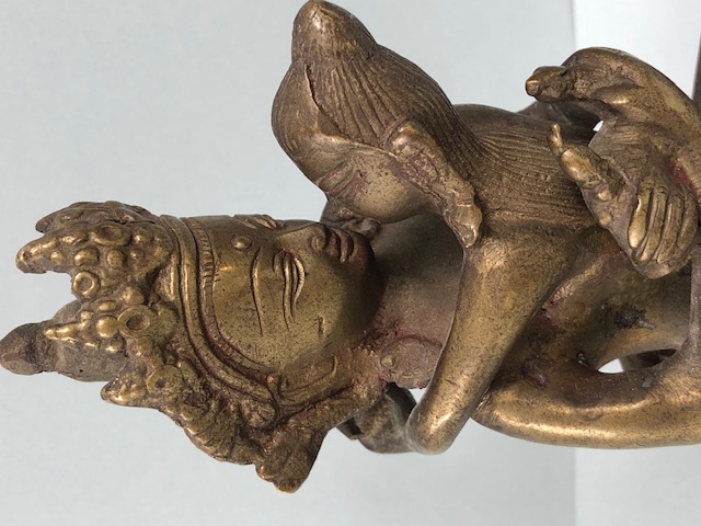 Oriental interest, Tibetan brass Tantric statue of Yab Yum approximately 18cm high - Image 3 of 6