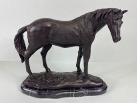 Antique style Metal sculpture of a Horse on a marble base approximately 23cm x 25 cm