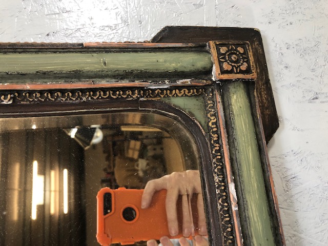 Antique bevel edged mirror with painted frame and applied gilt decoration mirror to approximately - Image 10 of 10
